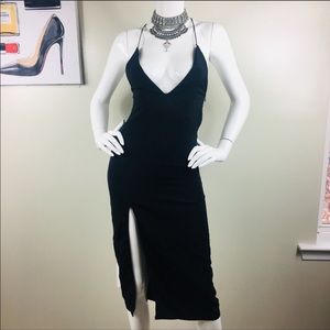 Nasty Gal Black Deep V High Slit Dress Small